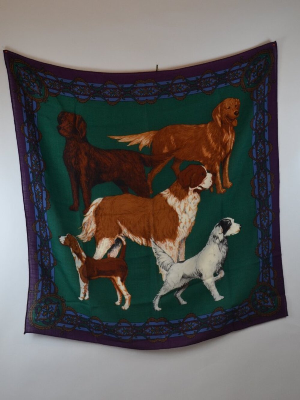 Rare Ginnie Johansen 33" Square 100 percent wool Dog Scarf